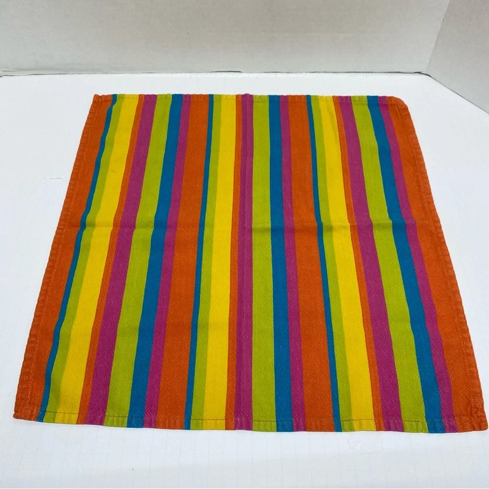 Colorful Striped Cotton Dinner Napkins Set Of 7 Hippie Happy Colors Boho Festive